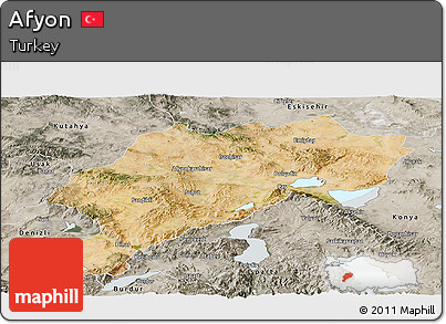 Satellite Panoramic Map of Afyon, semi-desaturated