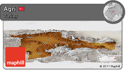 Physical Panoramic Map of Agri, lighten, semi-desaturated