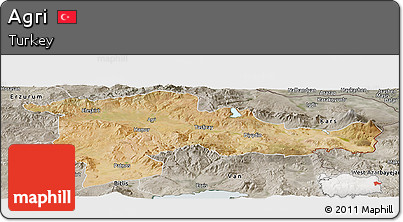 Satellite Panoramic Map of Agri, semi-desaturated