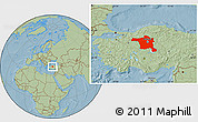 Savanna Style Location Map of Ankara, hill shading