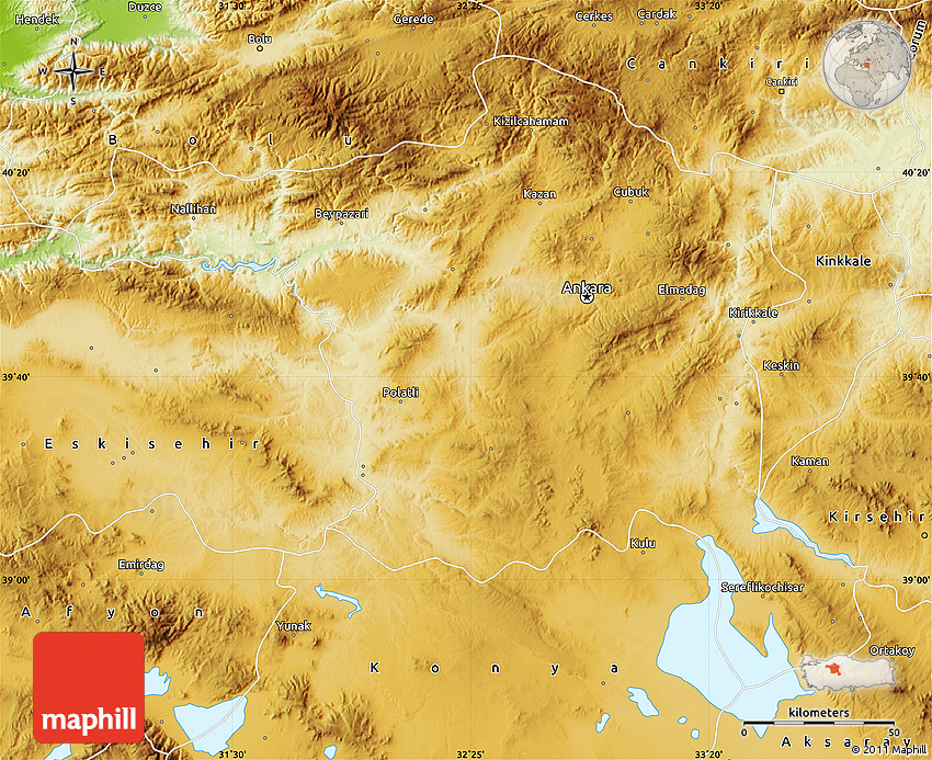 Physical Map of Ankara