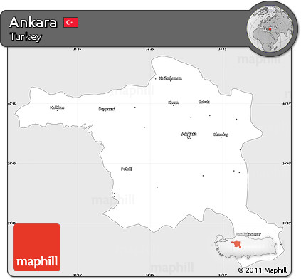 Silver Style Simple Map of Ankara, single color outside