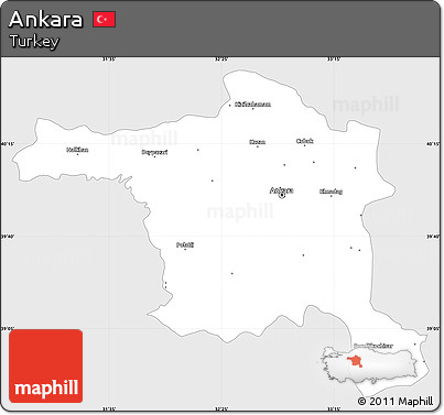 Silver Style Simple Map of Ankara, single color outside
