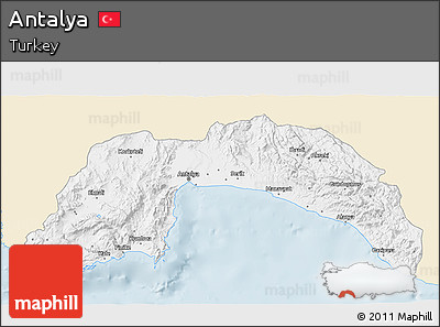 Classic Style 3D Map of Antalya, single color outside
