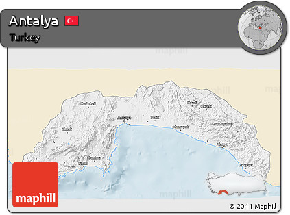 Classic Style 3D Map of Antalya, single color outside