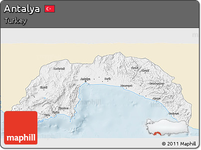 Classic Style 3D Map of Antalya, single color outside