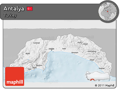 Gray 3D Map of Antalya, single color outside