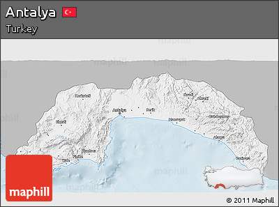 Gray 3D Map of Antalya, single color outside