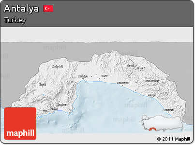 Gray 3D Map of Antalya, single color outside
