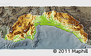 Physical 3D Map of Antalya, darken, semi-desaturated