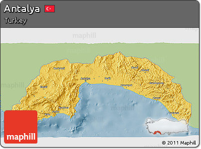 Savanna Style 3D Map of Antalya, single color outside