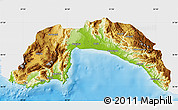 Physical Map of Antalya, single color outside