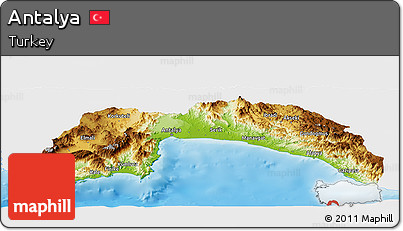 Physical Panoramic Map of Antalya, single color outside