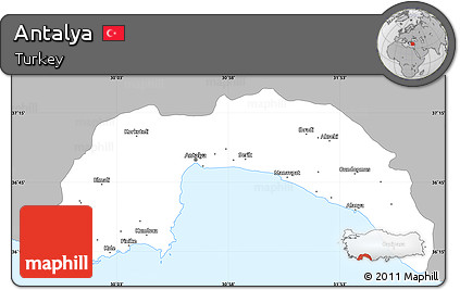 Gray Simple Map of Antalya, single color outside
