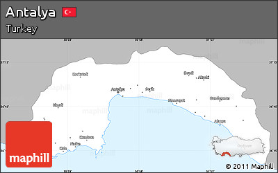 Gray Simple Map of Antalya, single color outside