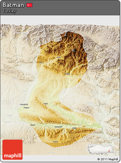 Physical 3D Map of Batman, lighten