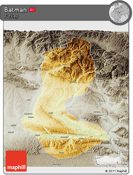 Physical 3D Map of Batman, semi-desaturated