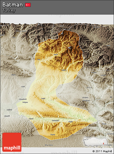 Physical 3D Map of Batman, semi-desaturated