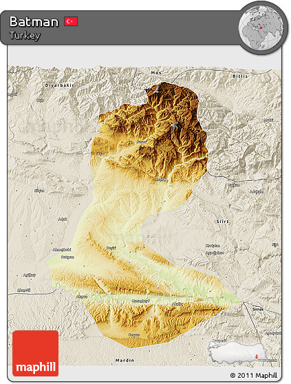 Physical 3D Map of Batman, shaded relief outside