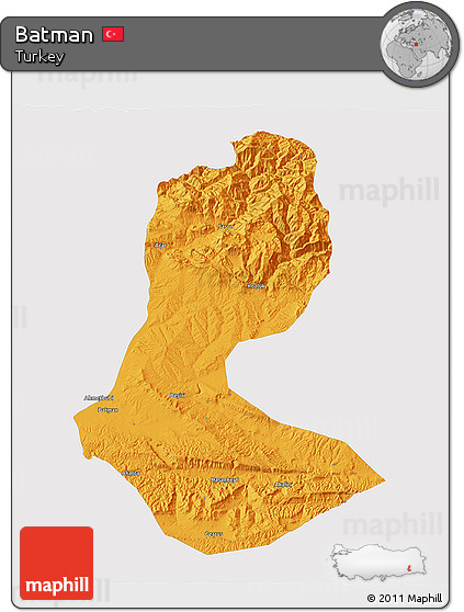 Political 3D Map of Batman, single color outside