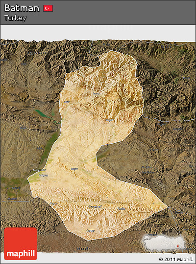 Satellite 3D Map of Batman, darken