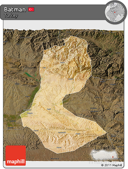 Satellite 3D Map of Batman, darken