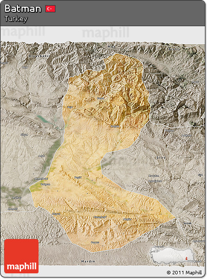 Satellite 3D Map of Batman, semi-desaturated