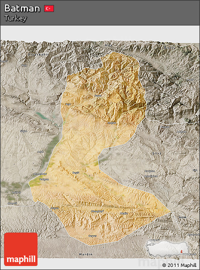 Satellite 3D Map of Batman, semi-desaturated