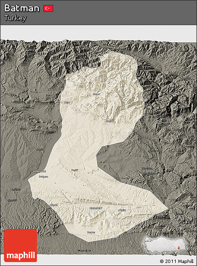 Shaded Relief 3D Map of Batman, darken
