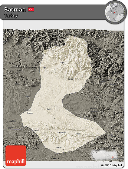 Shaded Relief 3D Map of Batman, darken