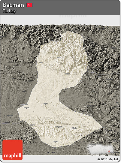 Shaded Relief 3D Map of Batman, darken