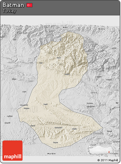 Shaded Relief 3D Map of Batman, desaturated