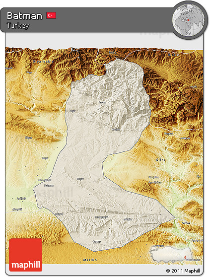 Shaded Relief 3D Map of Batman, physical outside