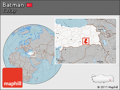Gray Location Map of Batman, highlighted country, hill shading
