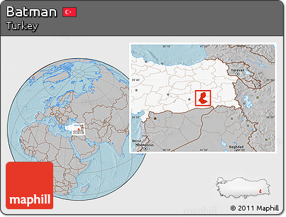 Gray Location Map of Batman, highlighted country, hill shading