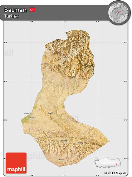 Satellite Map of Batman, single color outside