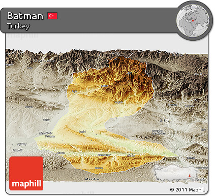 Physical Panoramic Map of Batman, semi-desaturated