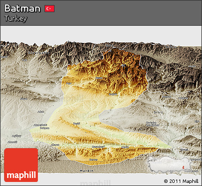 Physical Panoramic Map of Batman, semi-desaturated