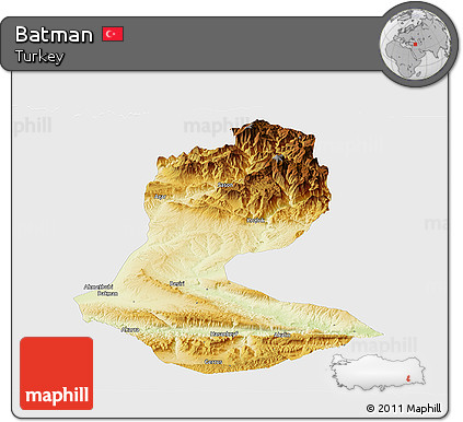 Physical Panoramic Map of Batman, single color outside