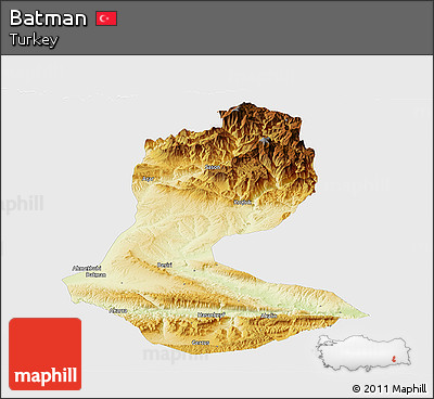 Physical Panoramic Map of Batman, single color outside