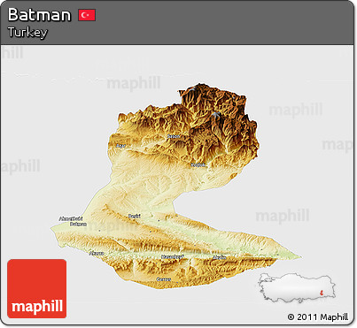 Physical Panoramic Map of Batman, single color outside