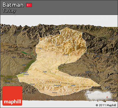 Satellite Panoramic Map of Batman, darken