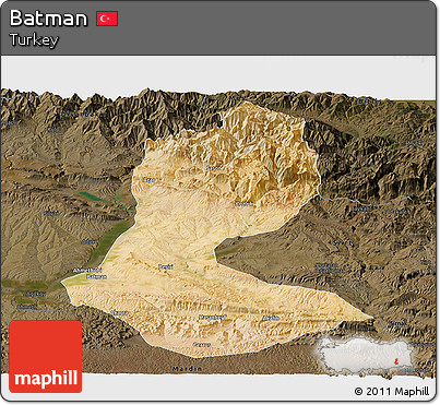 Satellite Panoramic Map of Batman, darken
