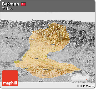 Satellite Panoramic Map of Batman, desaturated