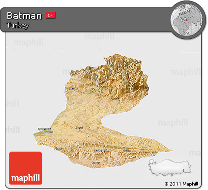 Satellite Panoramic Map of Batman, single color outside
