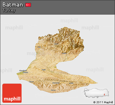 Satellite Panoramic Map of Batman, single color outside