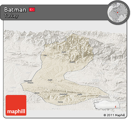 Shaded Relief Panoramic Map of Batman, lighten