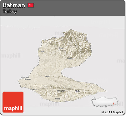 Shaded Relief Panoramic Map of Batman, single color outside