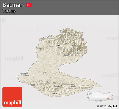 Shaded Relief Panoramic Map of Batman, single color outside