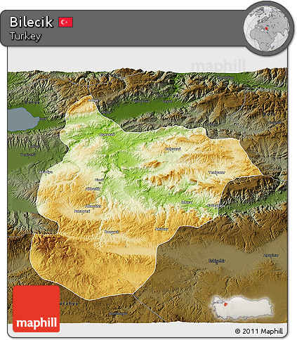 Physical 3D Map of Bilecik, darken